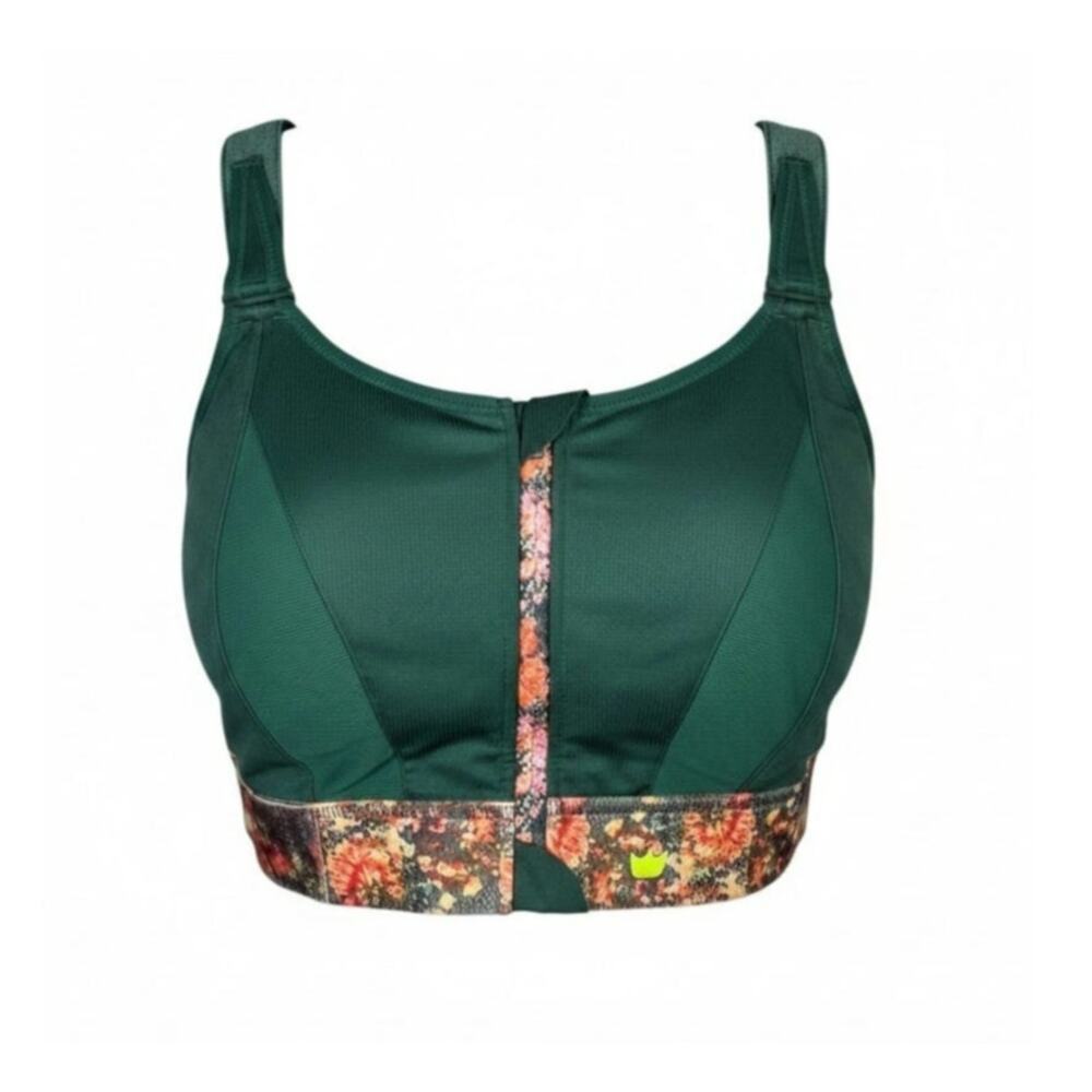 SHEFIT Ultimate Sports Bra 4 Luxe Green High Impact Zip Front 46-50" + Bag